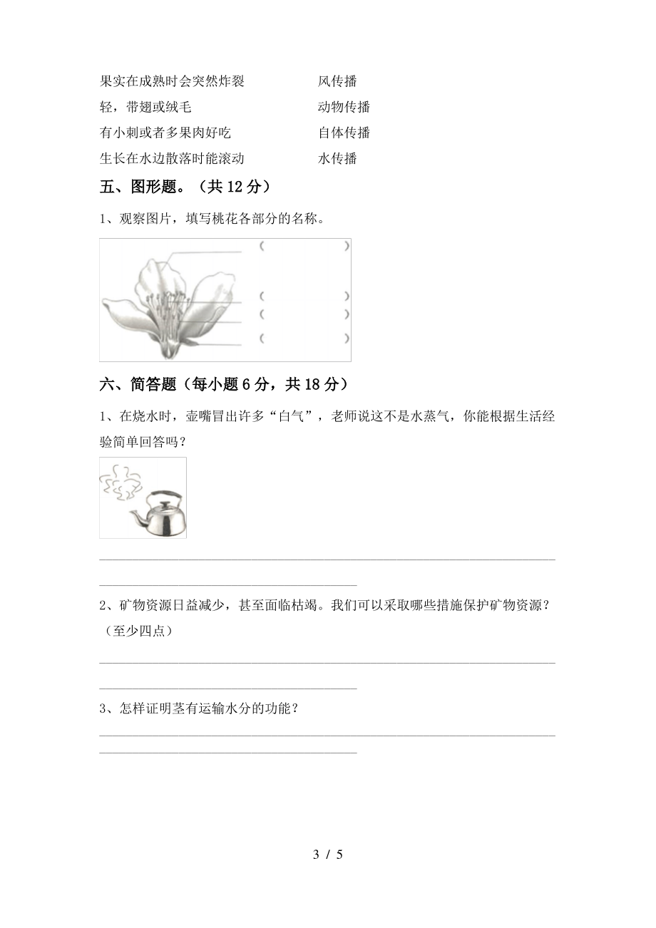 大象版四年级科学上册期中试卷(附答案)_第3页