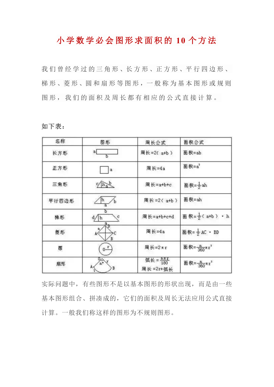 小学数学不规则图形周长及面积方法大全_第1页