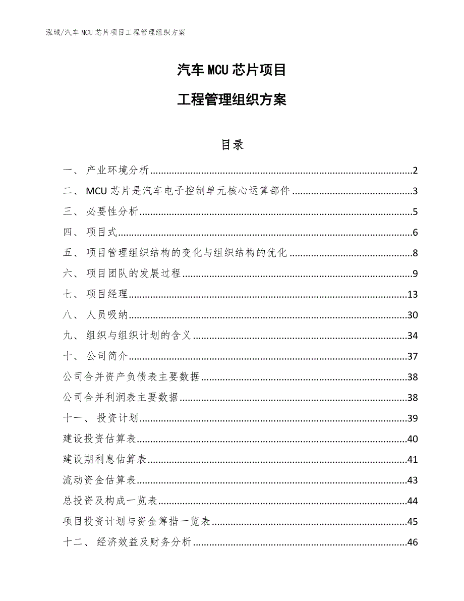 汽车MCU芯片项目工程管理组织方案【范文】_第1页