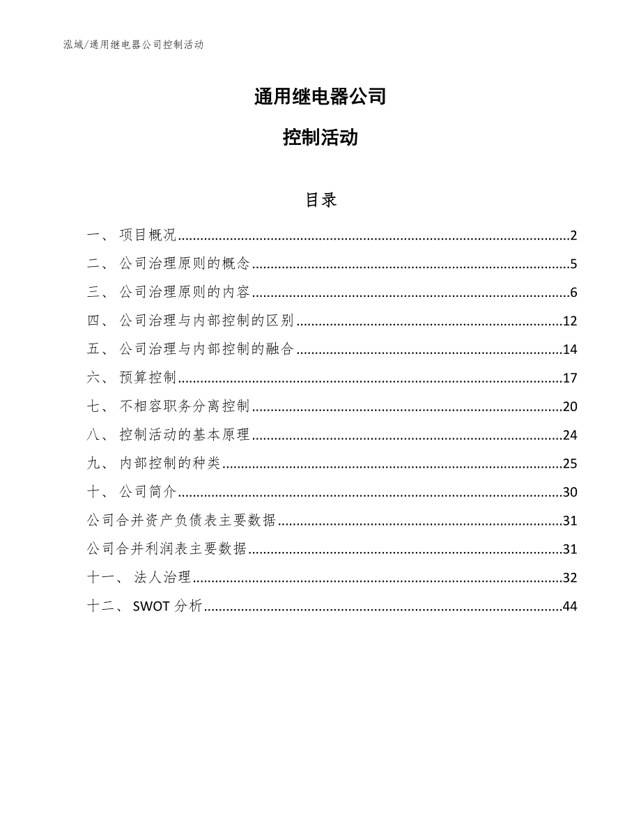 通用继电器公司控制活动【范文】_第1页