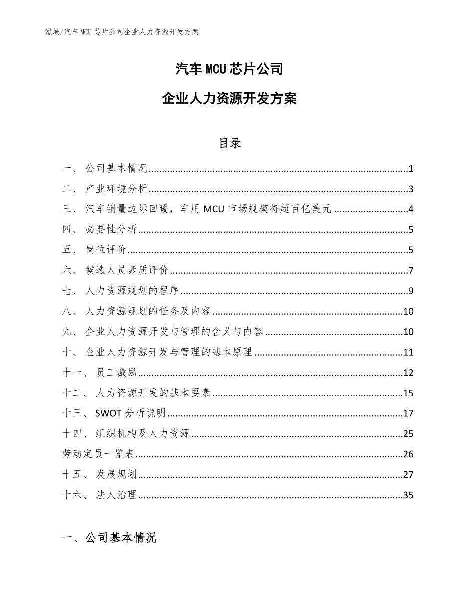 汽车MCU芯片公司企业人力资源开发方案【参考】_第1页