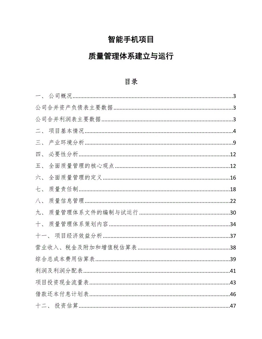 智能手机项目质量管理体系建立与运行（范文）_第1页