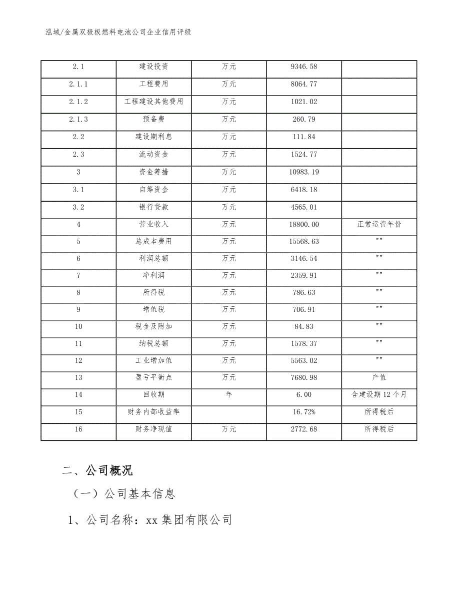 金属双极板燃料电池公司企业信用评级（范文）_第5页