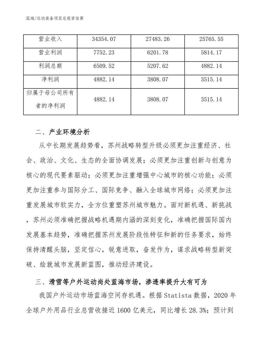 运动装备项目总投资估算_范文_第4页