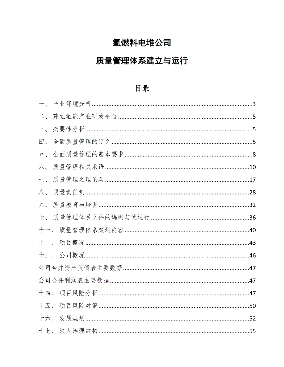 氢燃料电堆公司质量管理体系建立与运行【范文】_第1页