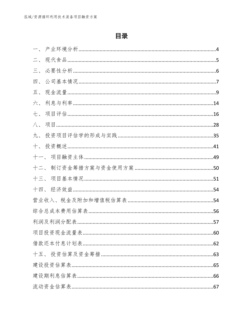 资源循环利用技术装备项目融资方案_范文_第2页