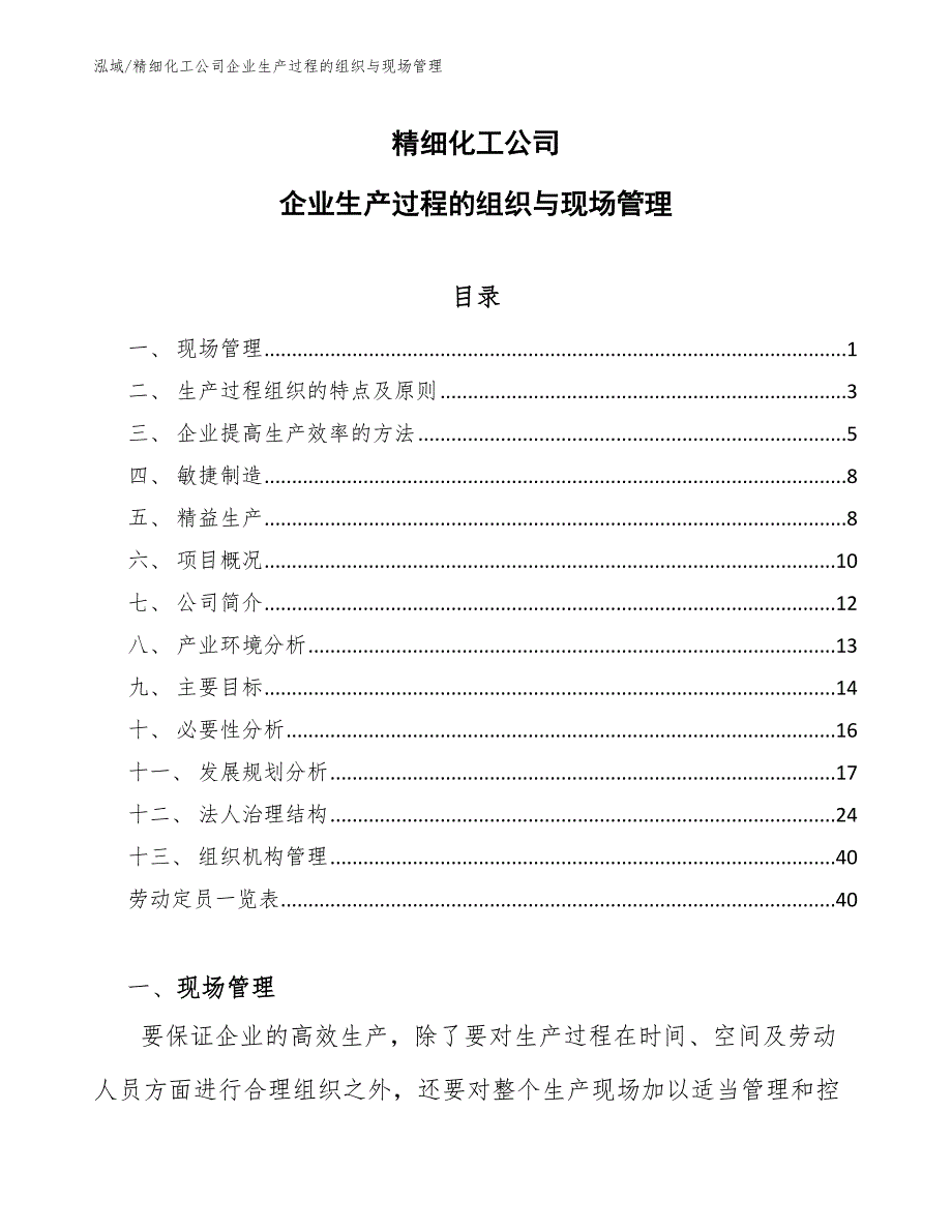 精细化工公司企业生产过程的组织与现场管理【参考】_第1页