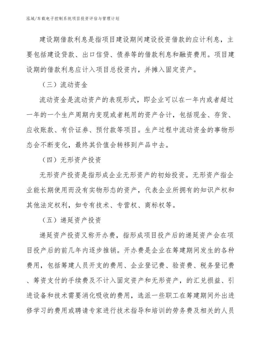 车载电子控制系统项目投资评估与管理计划（参考）_第5页