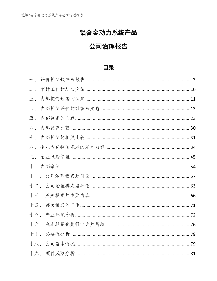 铝合金动力系统产品公司治理报告_第1页