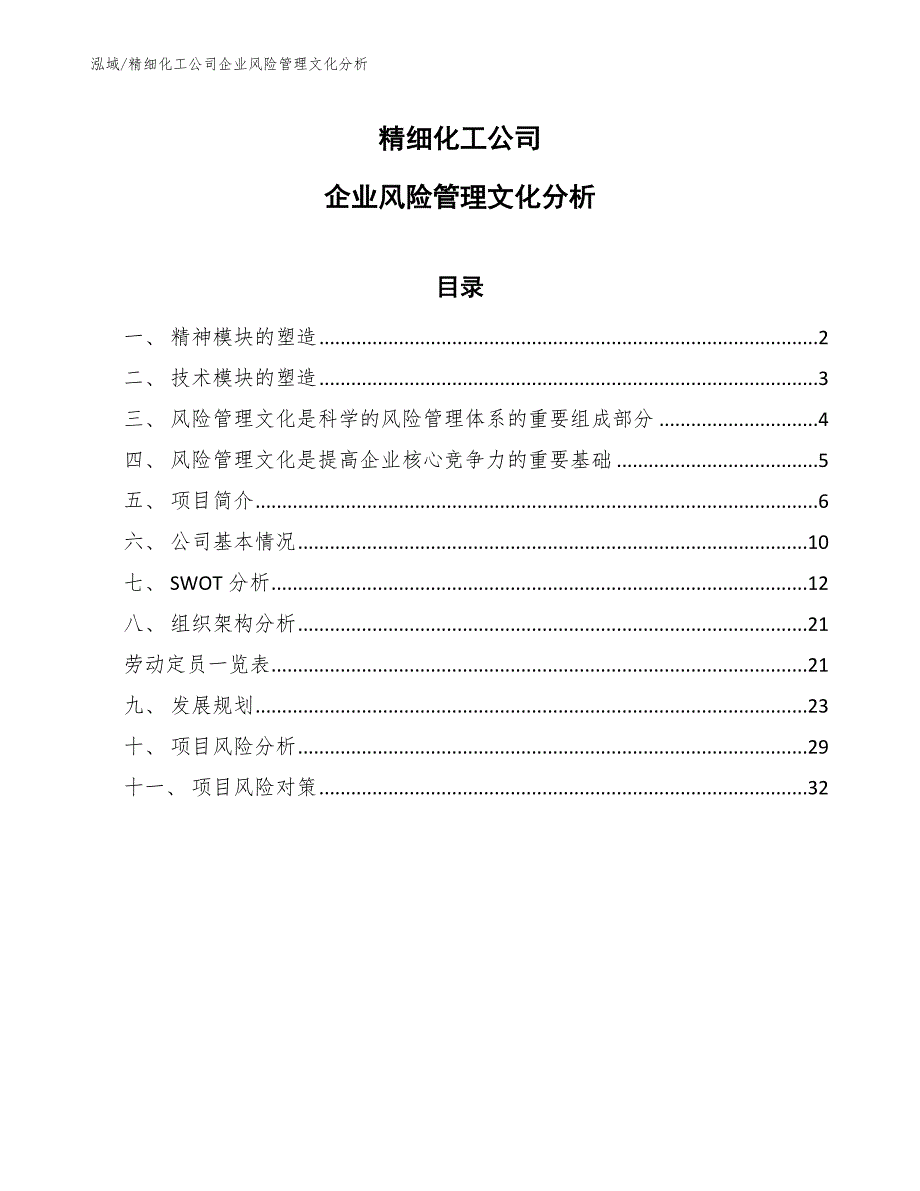 精细化工公司企业风险管理文化分析_第1页