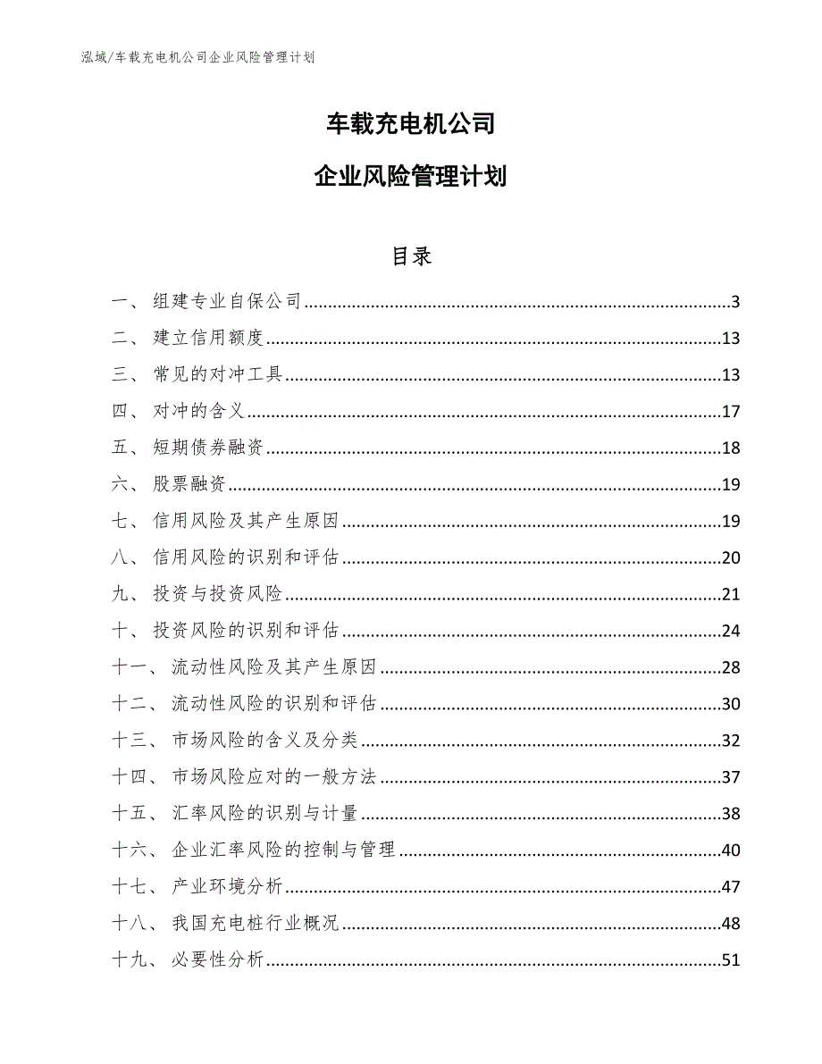 车载充电机公司企业风险管理计划_参考_第1页