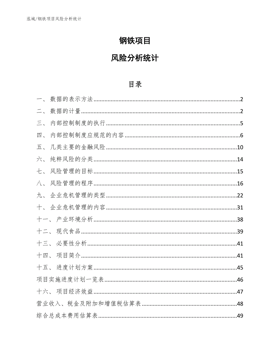 钢铁项目风险分析统计【范文】_第1页