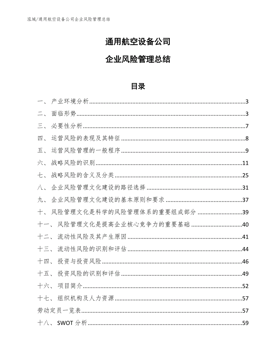 通用航空设备公司企业风险管理总结_第1页