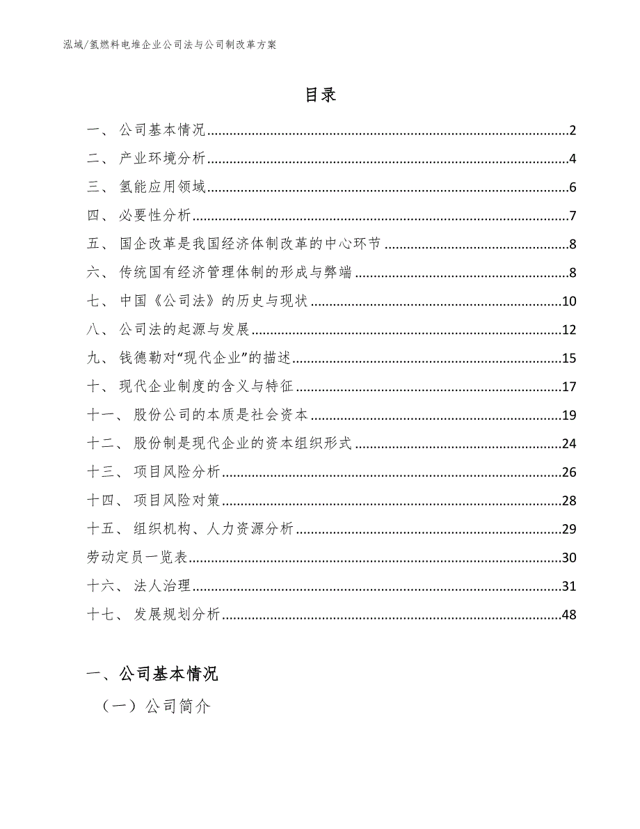 氢燃料电堆企业公司法与公司制改革方案_范文_第2页