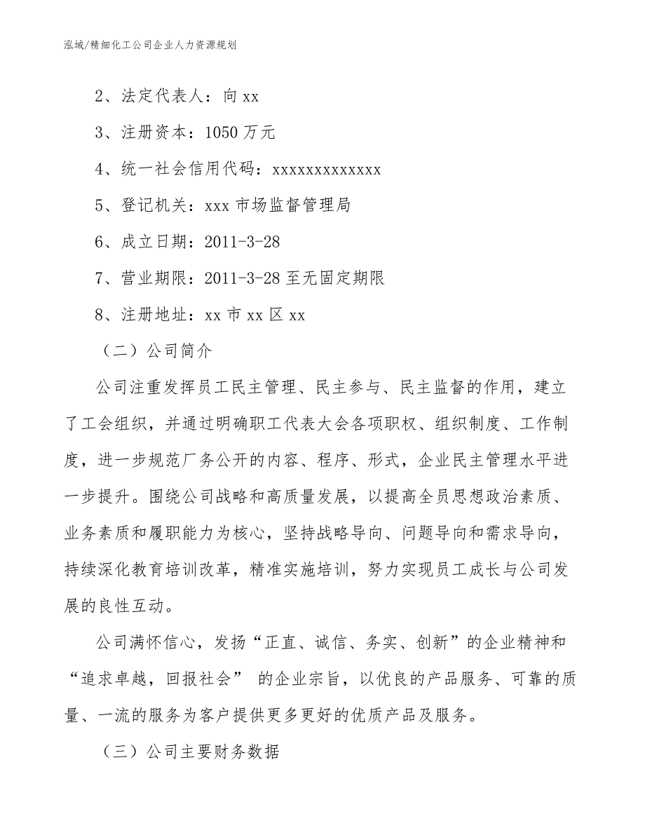 精细化工公司企业人力资源规划（范文）_第2页