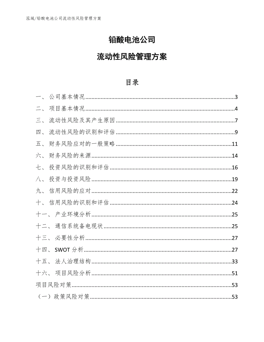 铅酸电池公司流动性风险管理方案_第1页