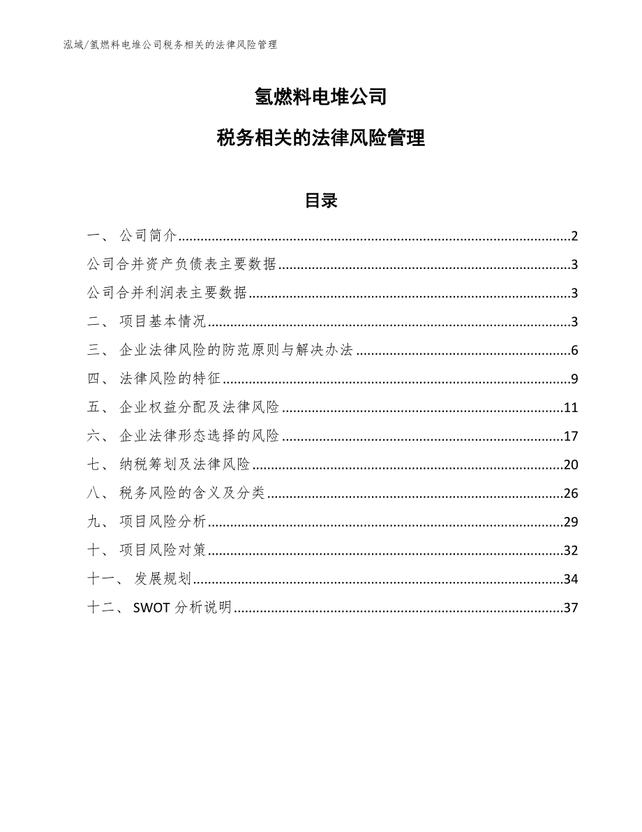 氢燃料电堆公司税务相关的法律风险管理_范文_第1页