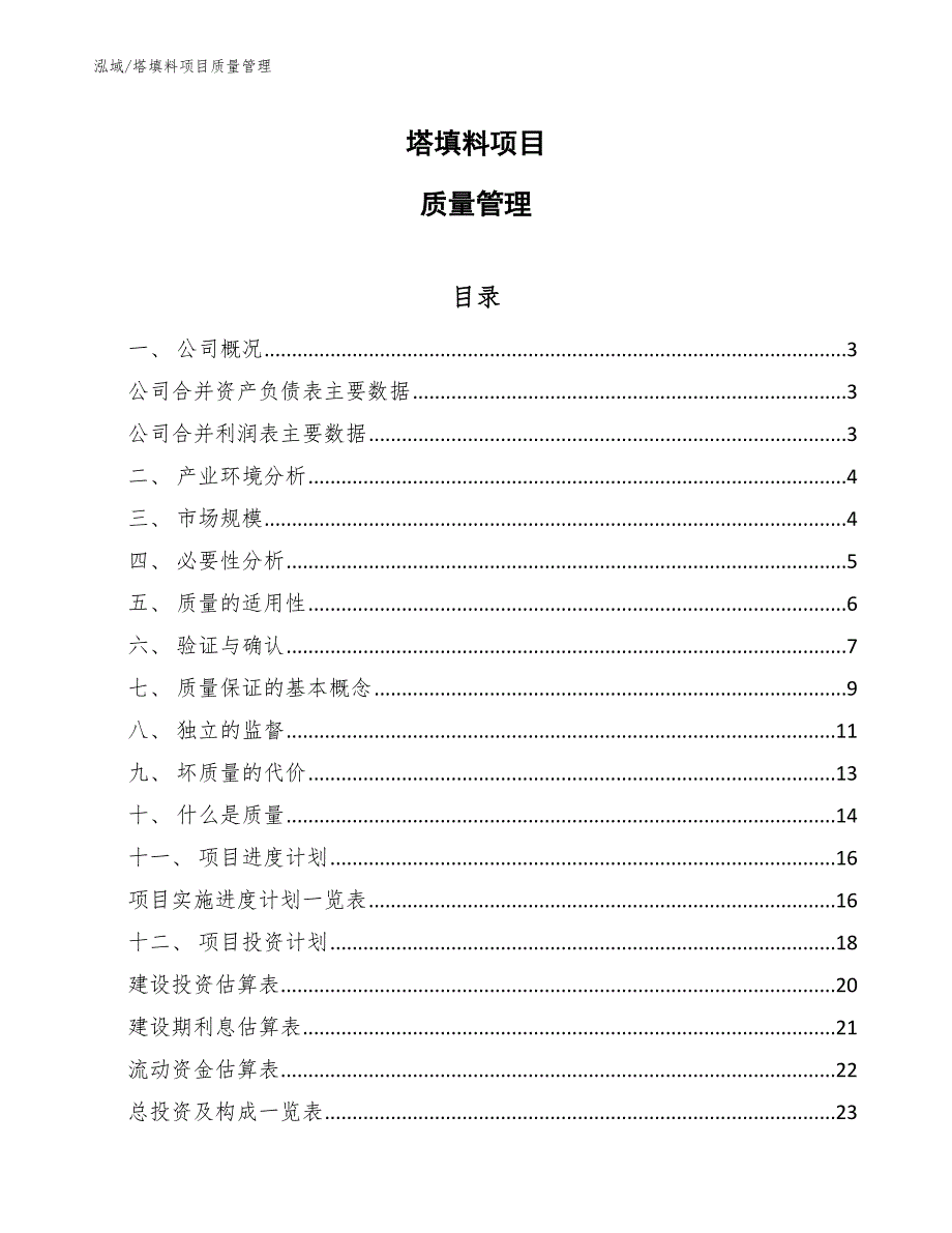 塔填料项目质量管理【范文】_第1页