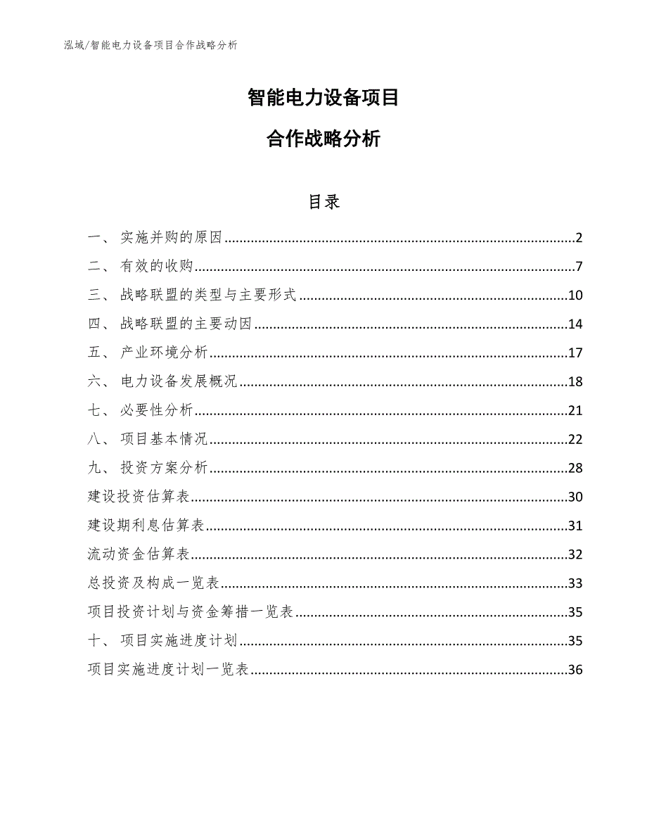 智能电力设备项目合作战略分析（参考）_第1页