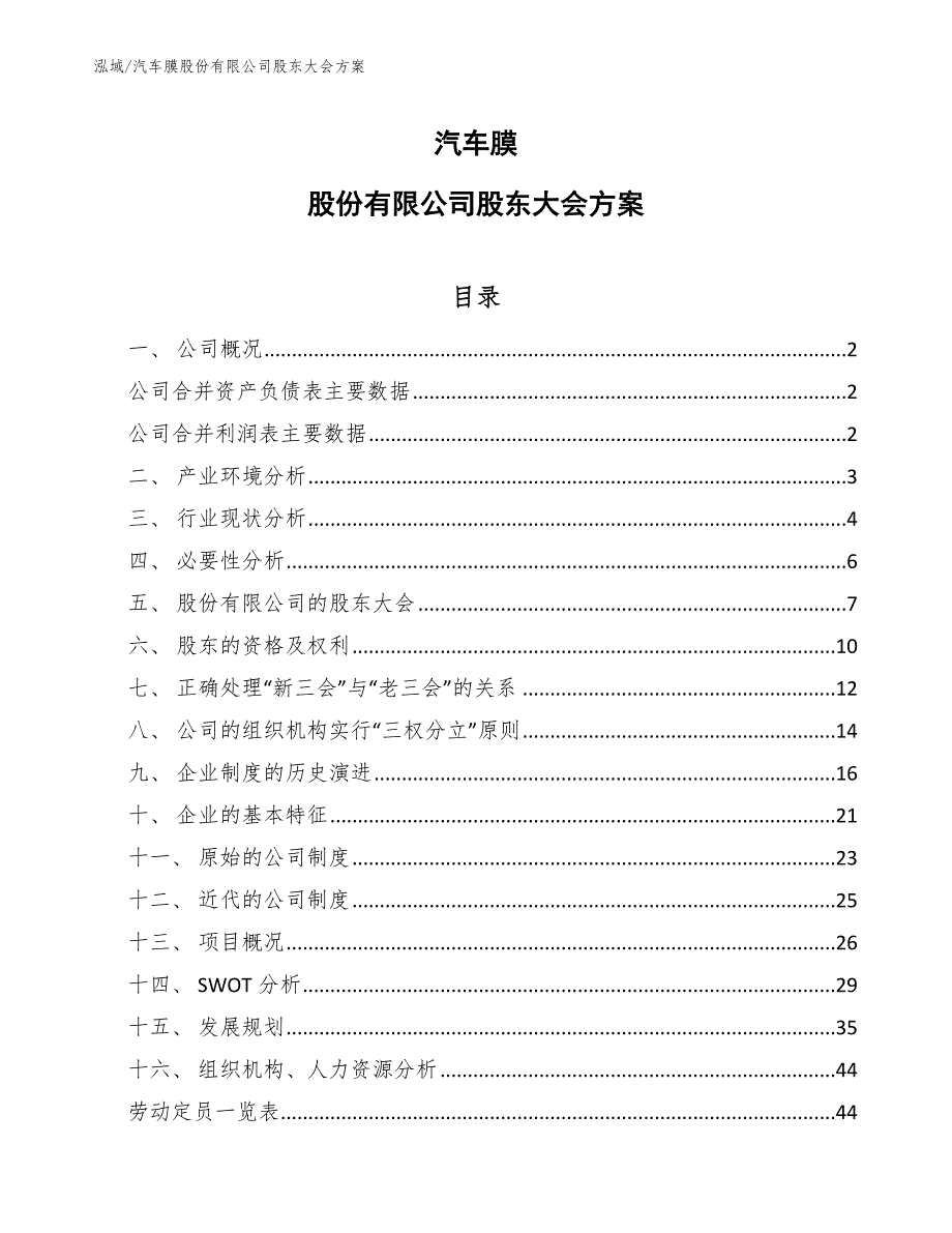 汽车膜股份有限公司股东大会方案（范文）_第1页