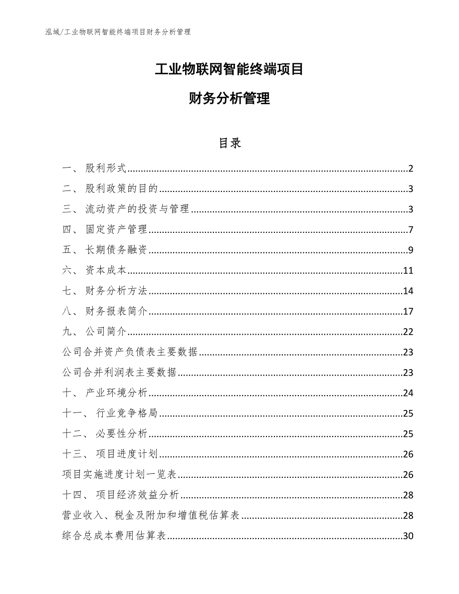 工业物联网智能终端项目财务分析管理_第1页