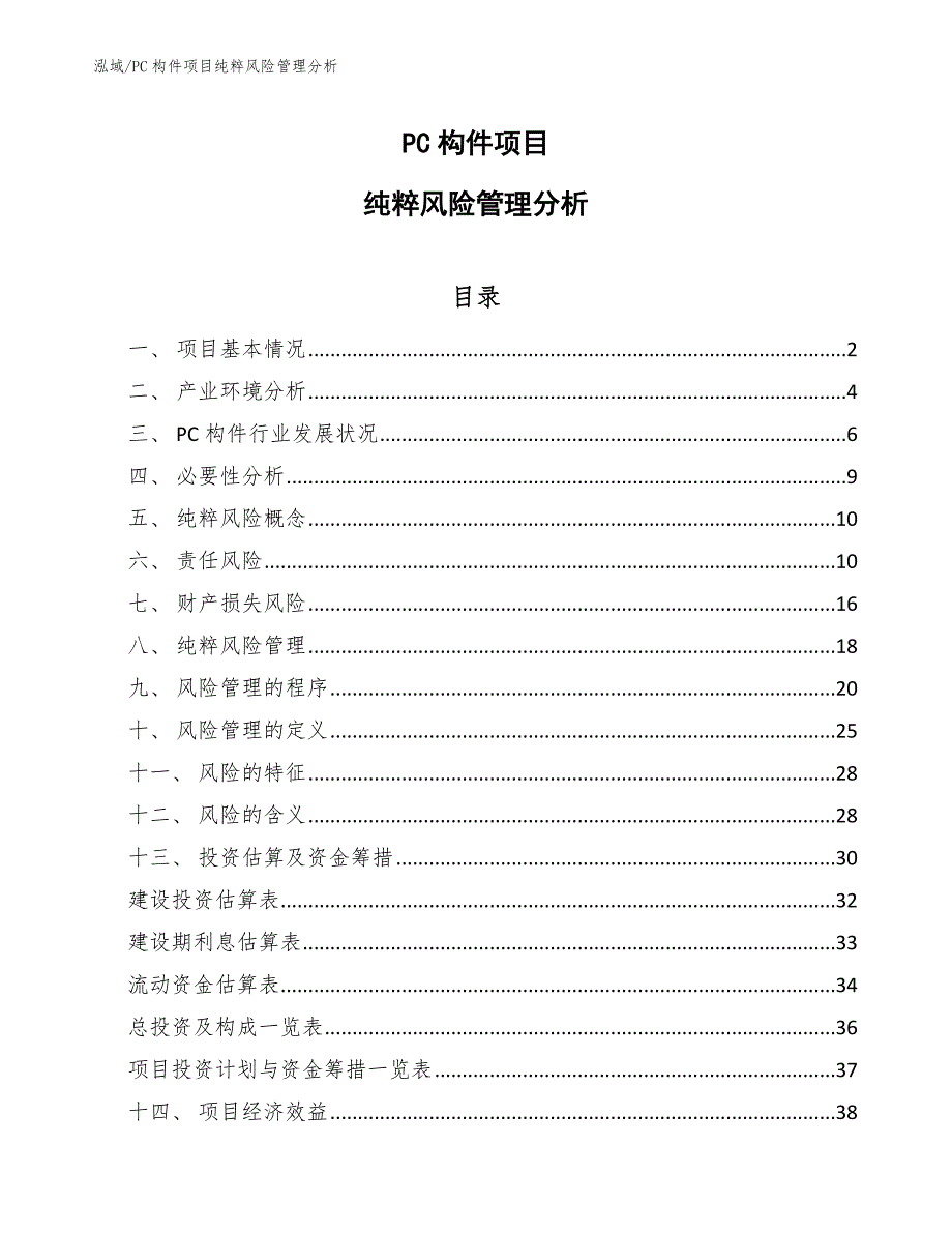 PC构件项目纯粹风险管理分析_范文_第1页