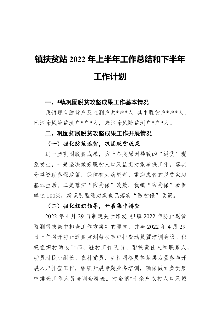 镇扶贫站2022年上半年工作总结和下半年工作计划_第1页