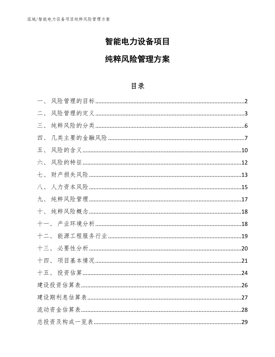 智能电力设备项目纯粹风险管理方案_第1页