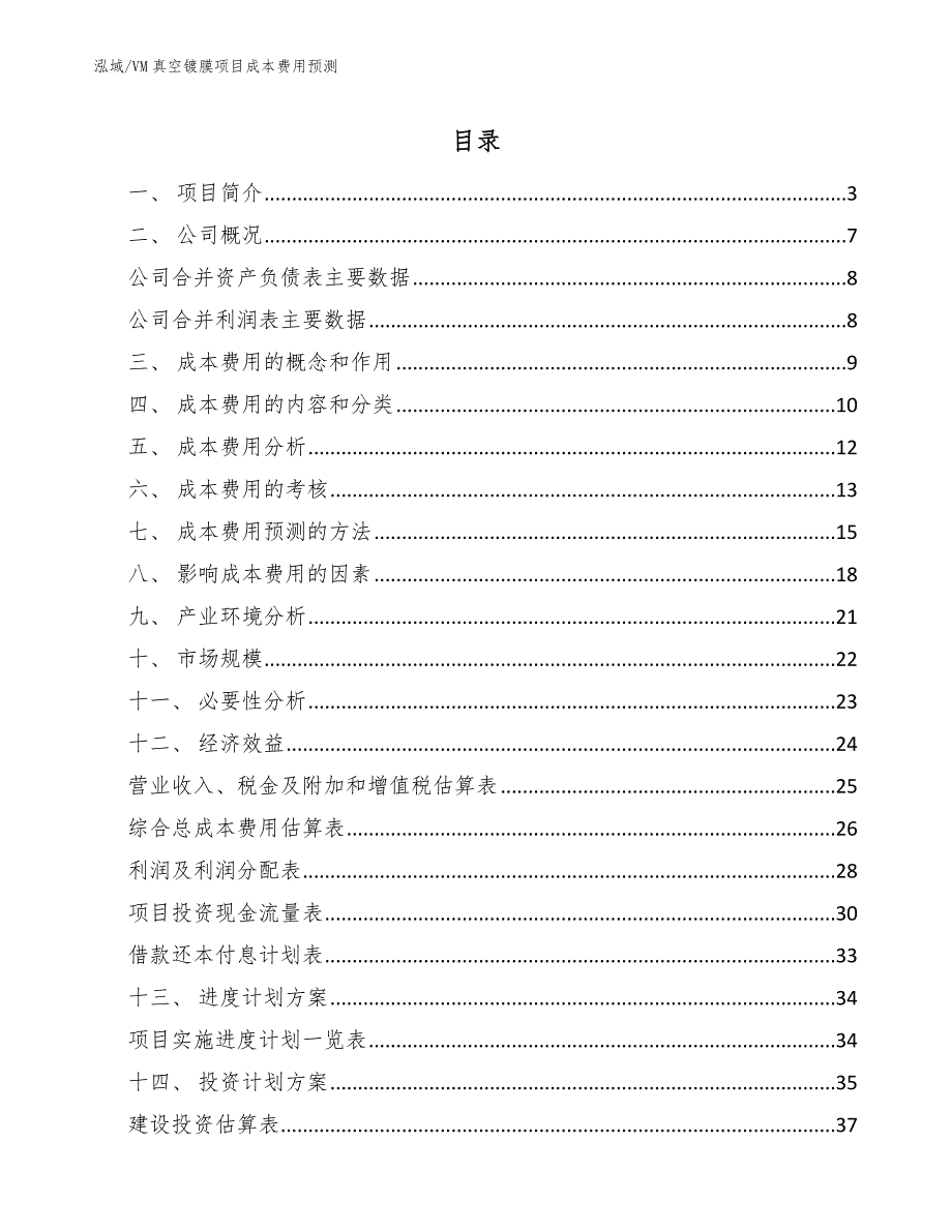 VM真空镀膜项目成本费用预测（参考）_第2页