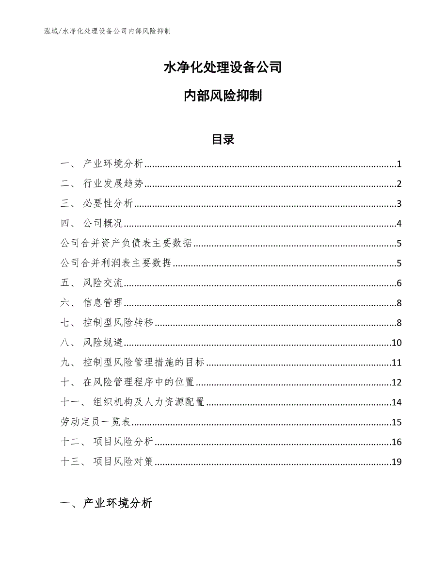 水净化处理设备公司内部风险抑制（参考）_第1页