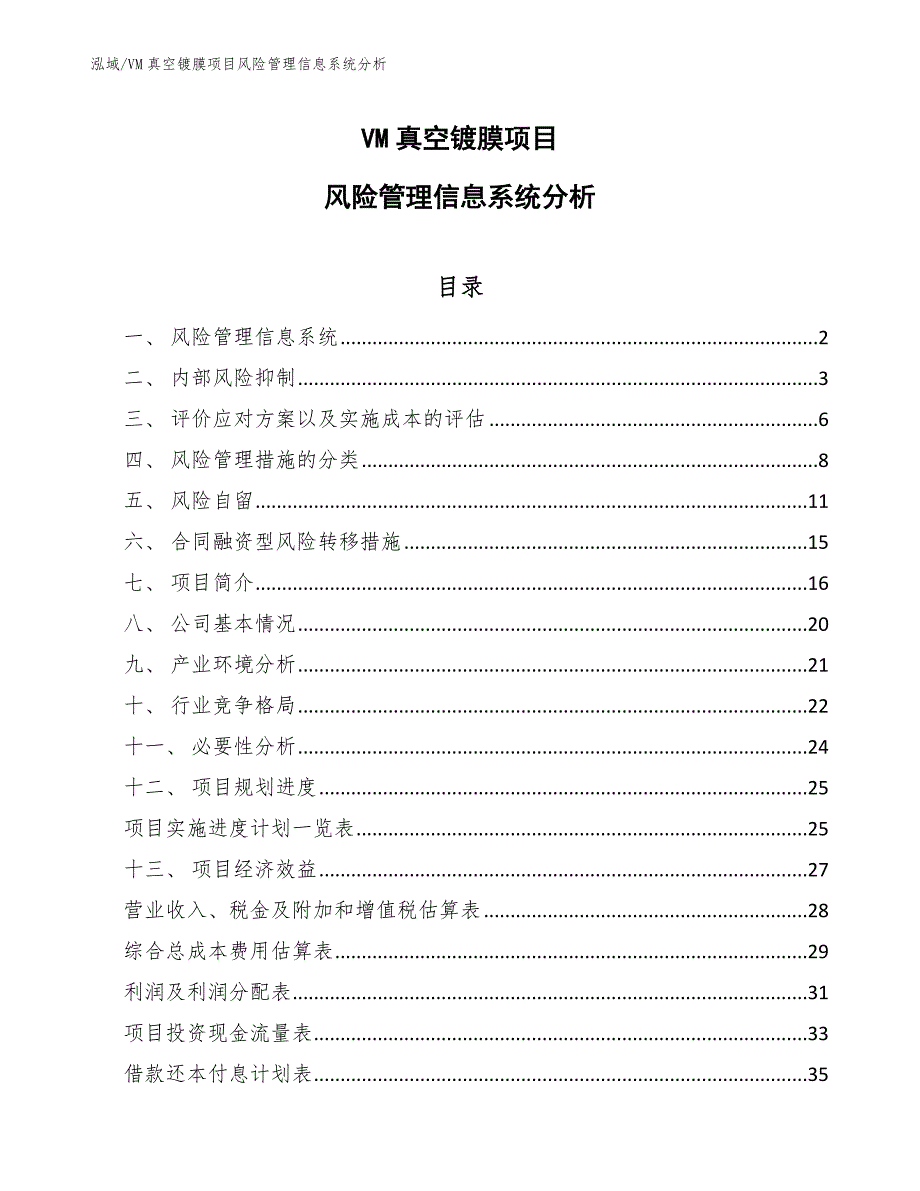 VM真空镀膜项目风险管理信息系统（参考）_第1页