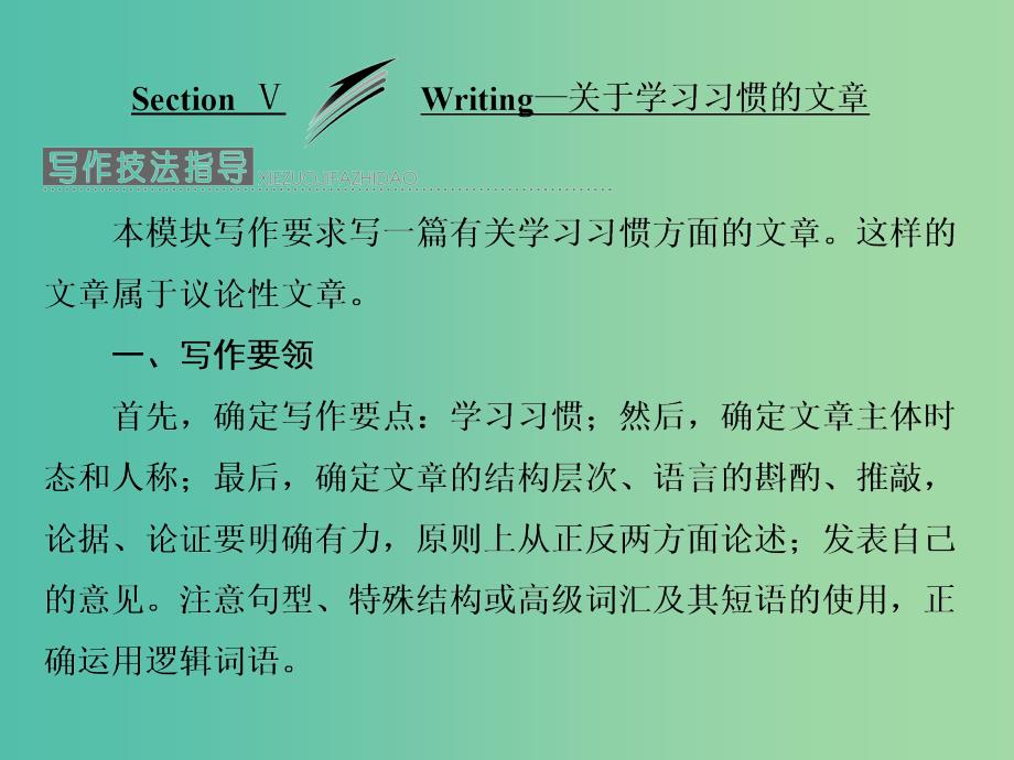 高中英语Module4MusicBorninAmericaSectionⅤWriting-关于学习习惯的文章课件外研版.ppt_第1页