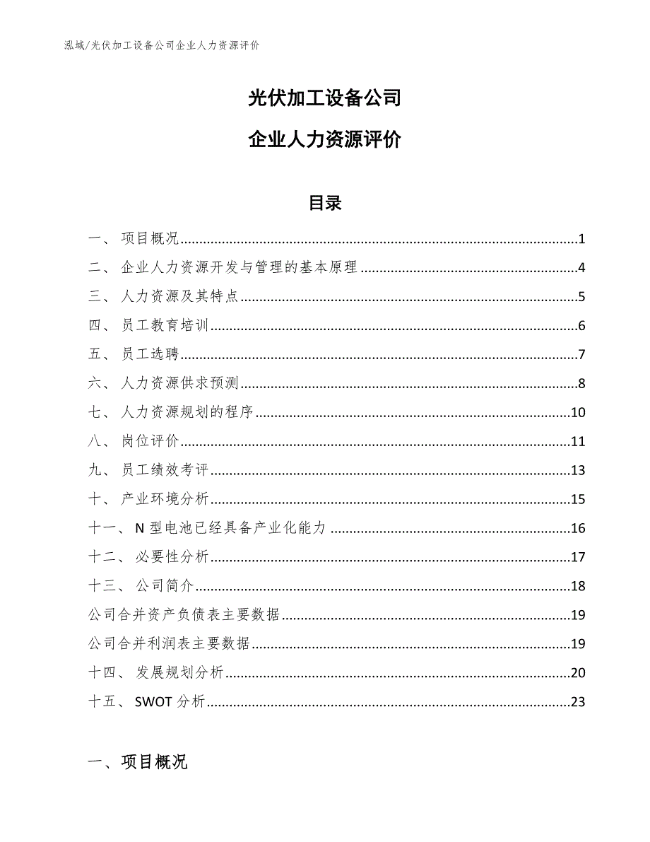 光伏加工设备公司企业人力资源评价_第1页