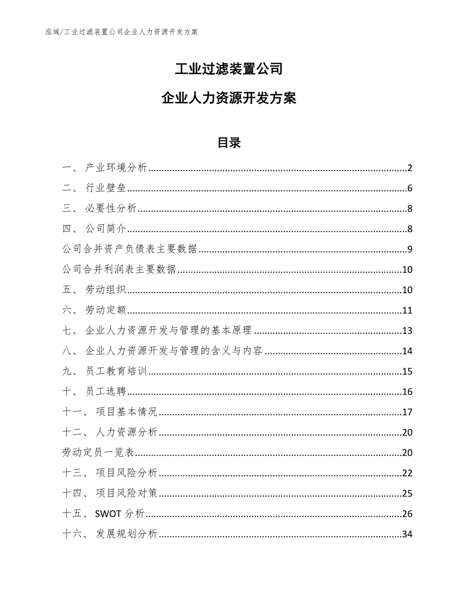 工业过滤装置公司企业人力资源开发方案_第1页