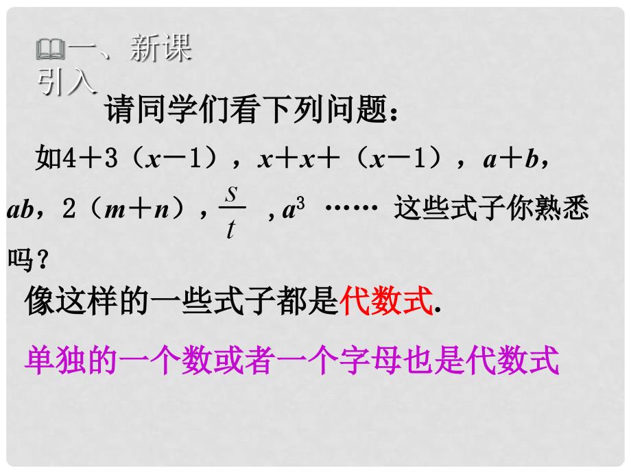 七年级数学上册 第三章 整式及其加减 3.2 代数式（一）教学课件 （新版）北师大版_第2页