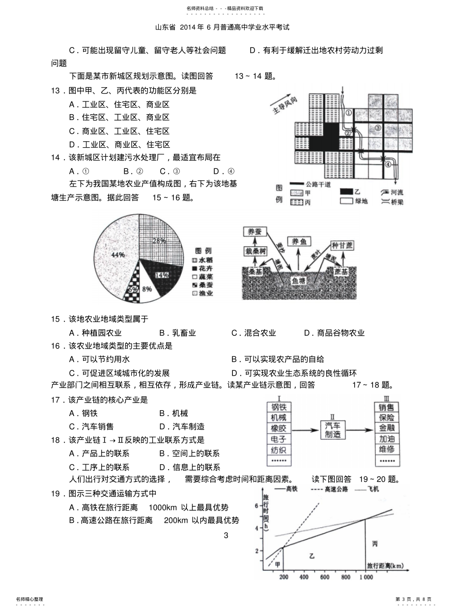 山东省2021年6月普通高中学业水平考试地理试题及答案_第3页