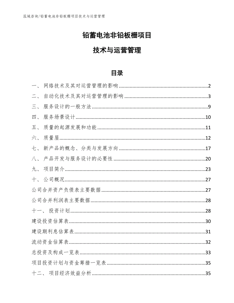 铅蓄电池非铅板栅项目技术与运营管理【范文】_第1页