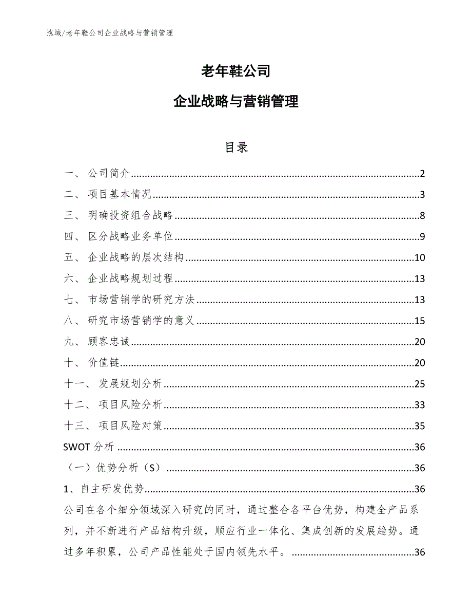 老年鞋公司企业战略与营销管理【范文】_第1页