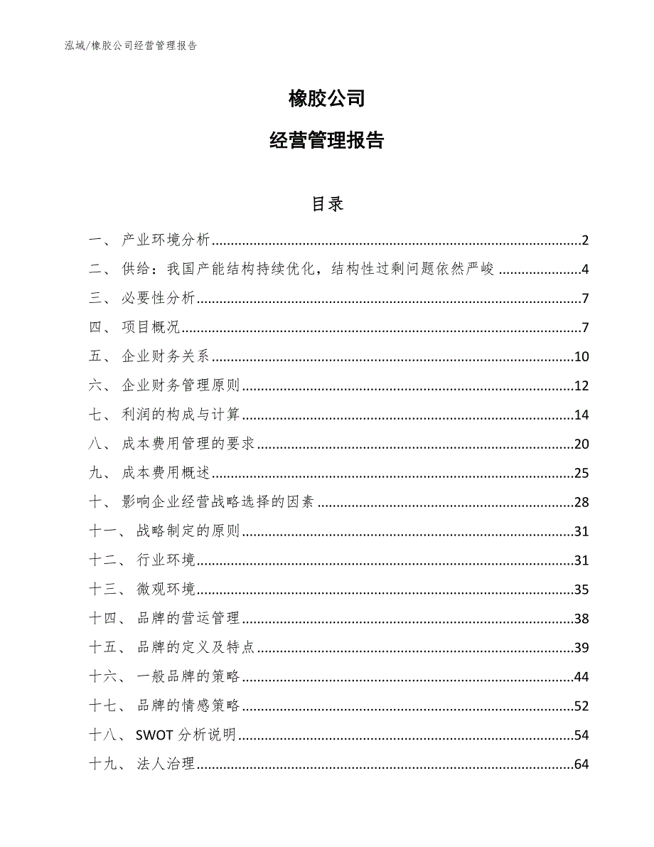 橡胶公司经营管理报告【范文】_第1页