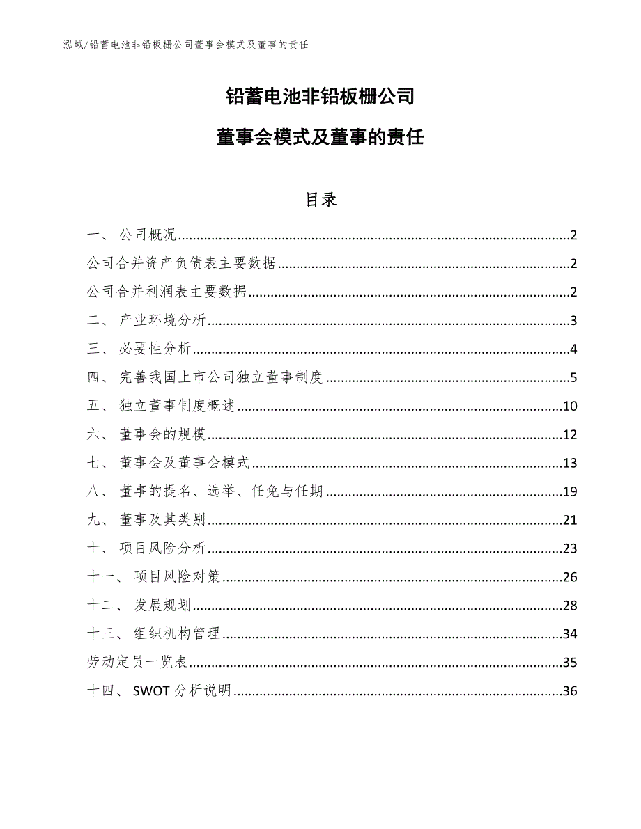 铅蓄电池非铅板栅公司董事会模式及董事的责任（参考）_第1页