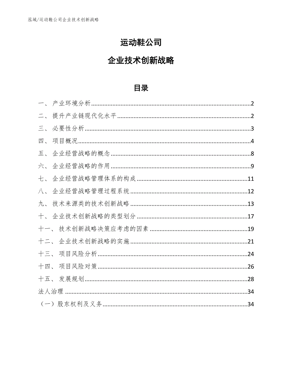 运动鞋公司企业技术创新战略（参考）_第1页