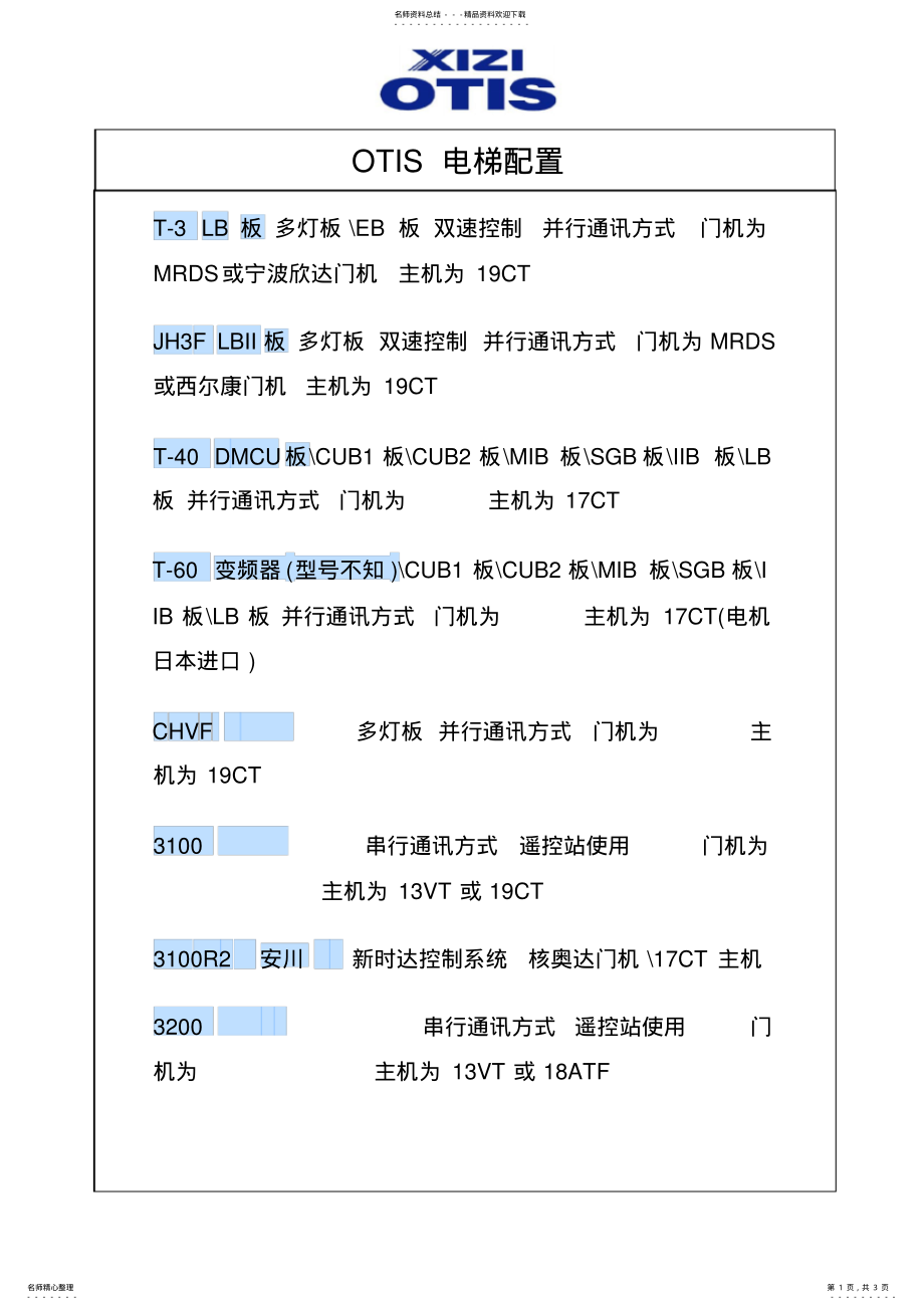 奥的斯OTIS电梯配置_第1页