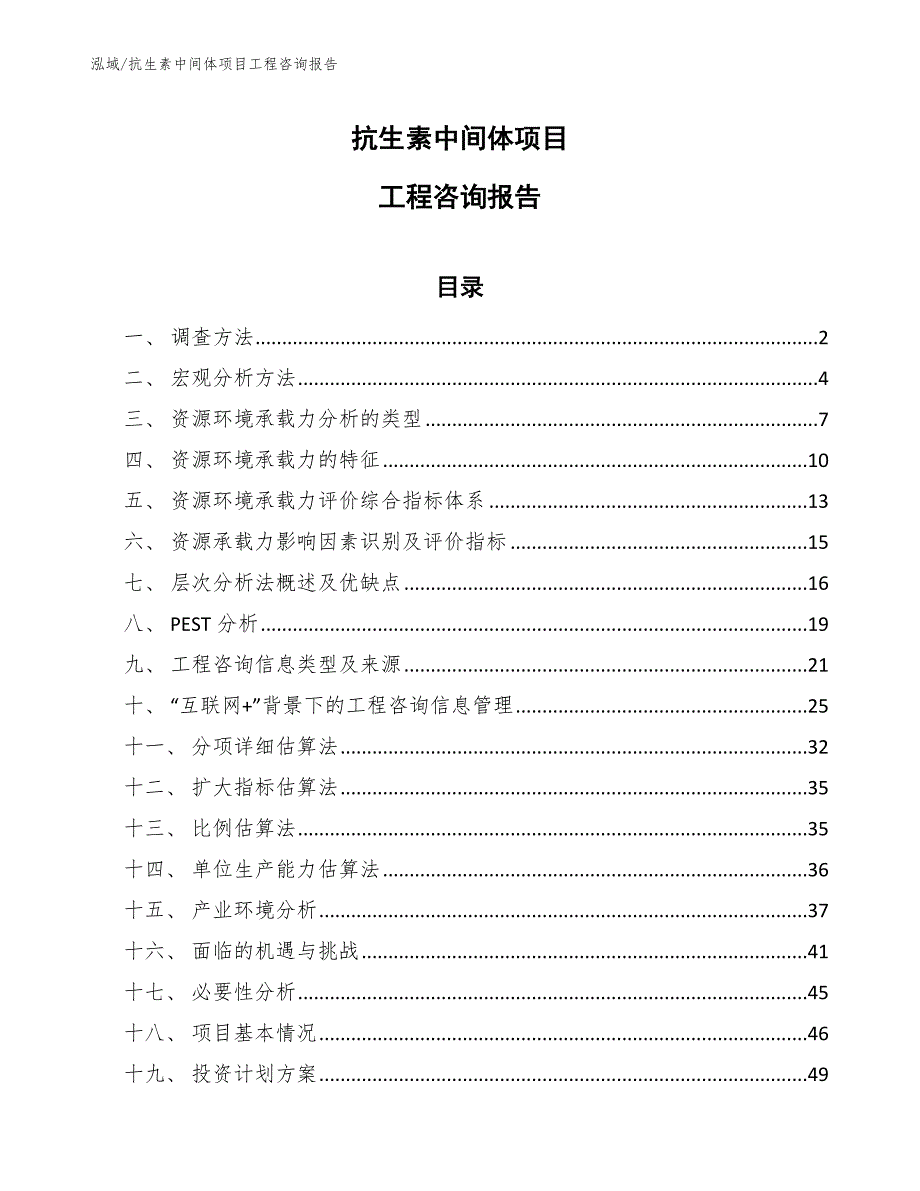 抗生素中间体项目工程咨询报告_参考_第1页