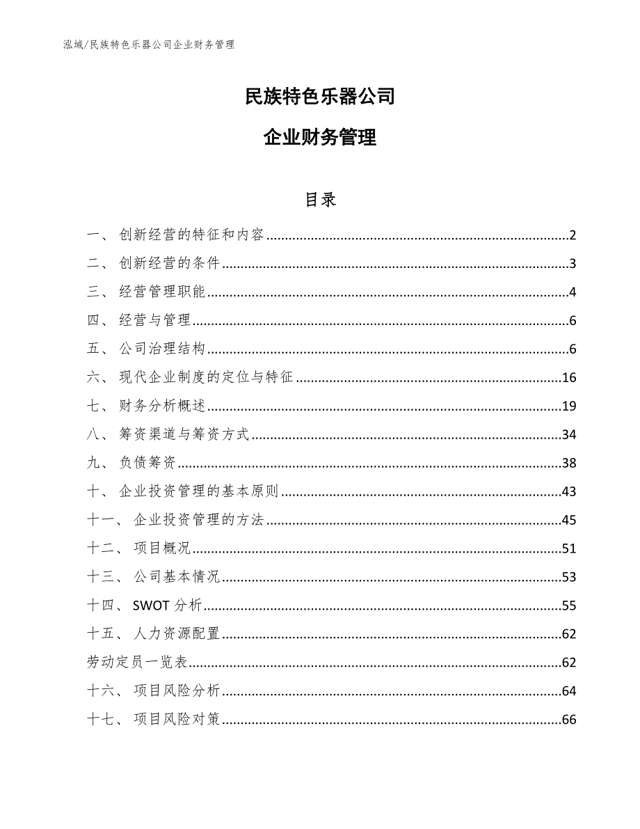 民族特色乐器公司企业财务管理_范文_第1页