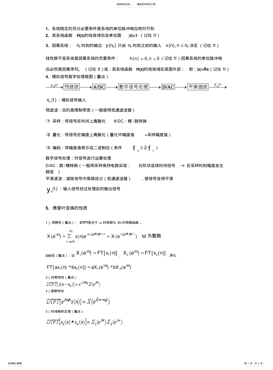 数字信号处理期末考试2021重点整理_第1页