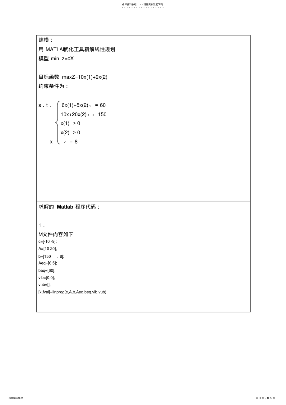 数学建模实验一线性规划问题_第3页