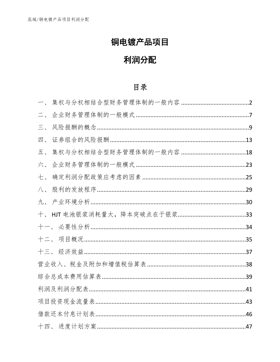 铜电镀产品项目利润分配_第1页