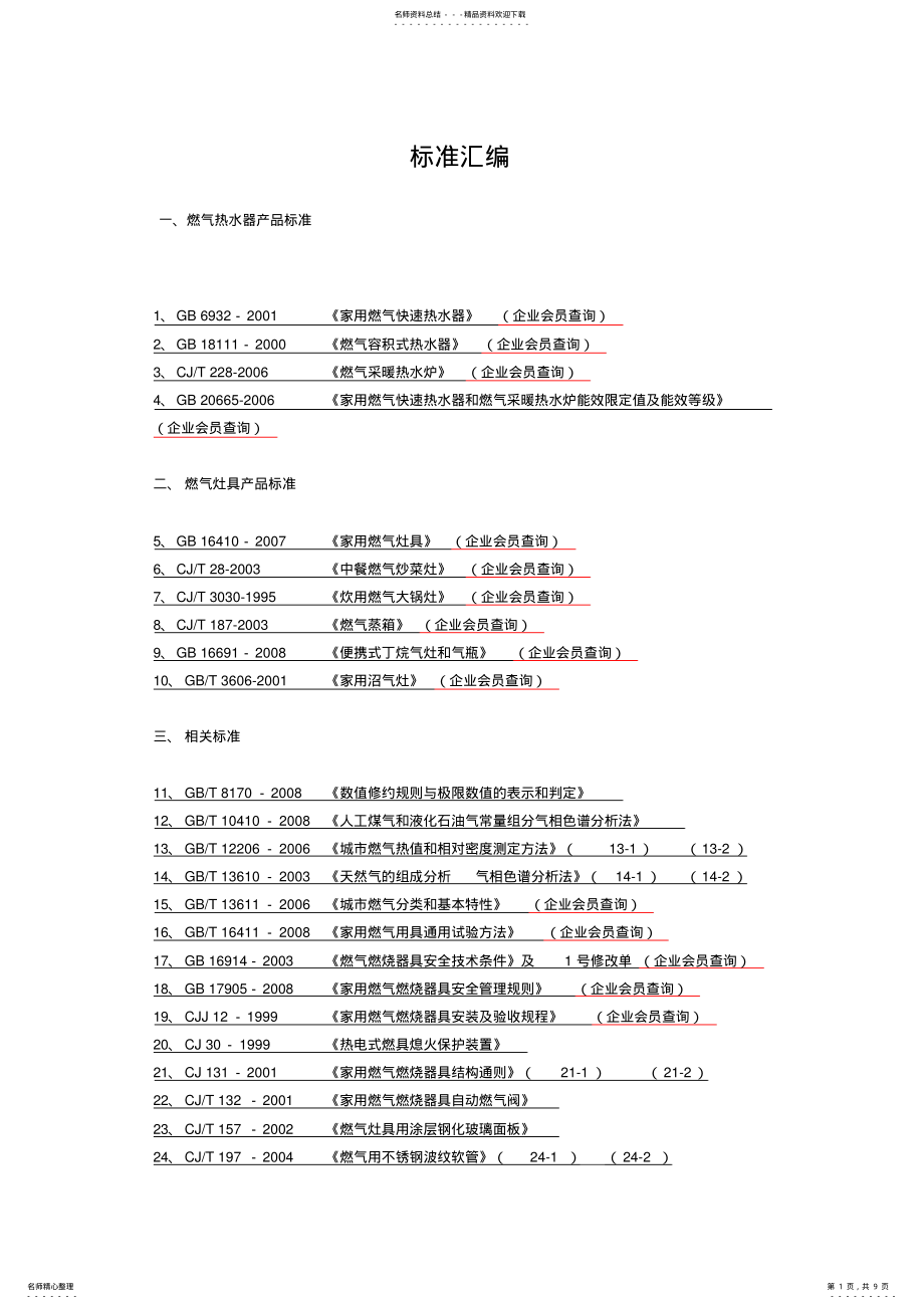 燃气器具及热水器各种标准汇编_第1页