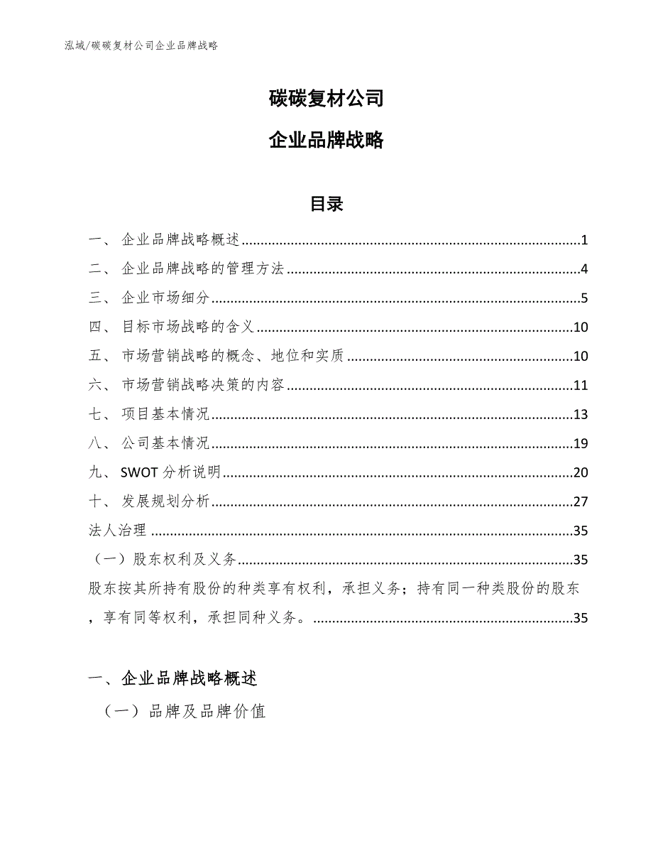 碳碳复材公司企业品牌战略_范文_第1页