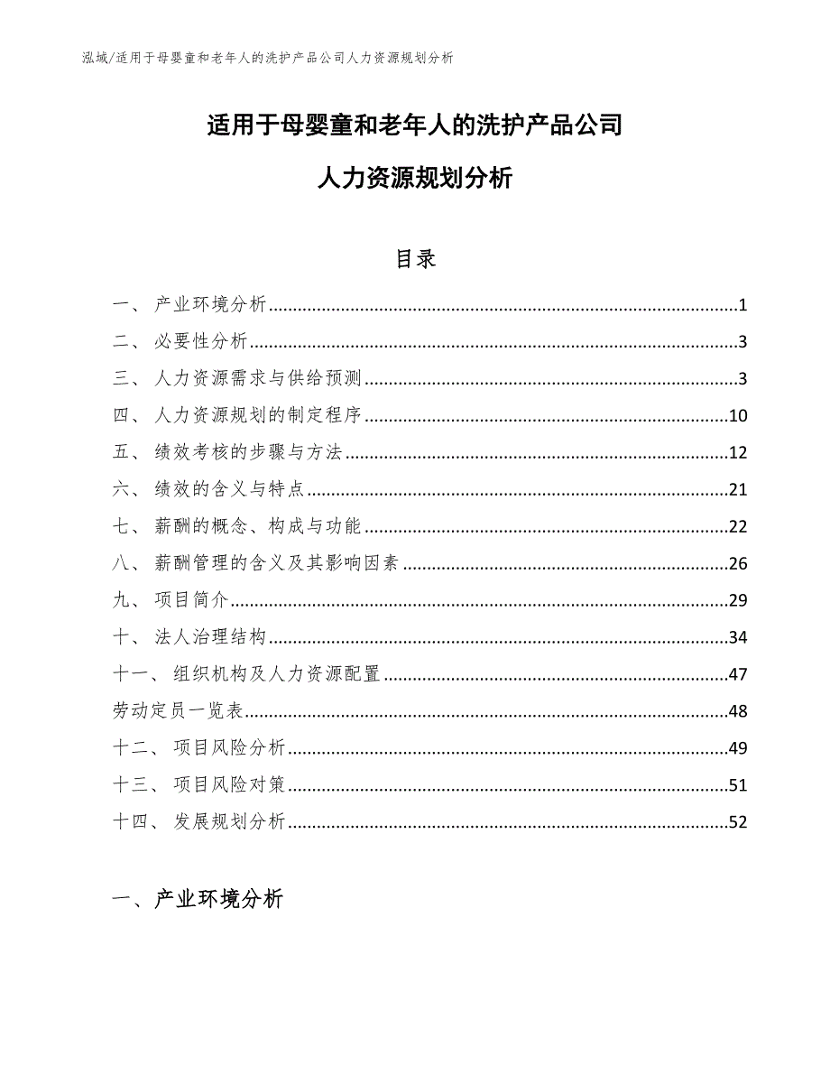 适用于母婴童和老年人的洗护产品公司人力资源规划分析_第1页